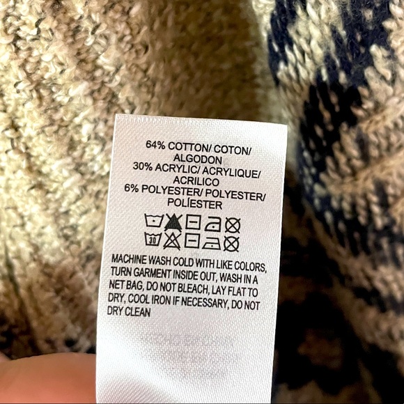 NWT Lucky Brand Tribal Aztec Tan Navy Open Longline Cardigan Sz S/P Sweater - Picture 5 of 7